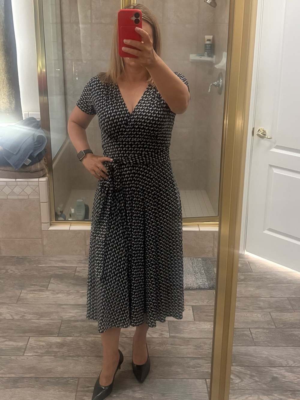 Karina Margaret Printed Faux Wrap Midi Dress with V-Neck